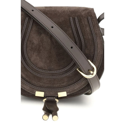 Chloé Brown Calf Leather Bos Taurus Shoulder Bag with iconic saddle stitching and leather tassels, adjustable strap shown.