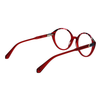 Red acetate round glasses frames on white background