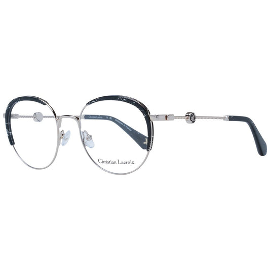 Christian Lacroix Black Women Glasses Frame in full-rim, round design, with a black metal finish and branded case included.