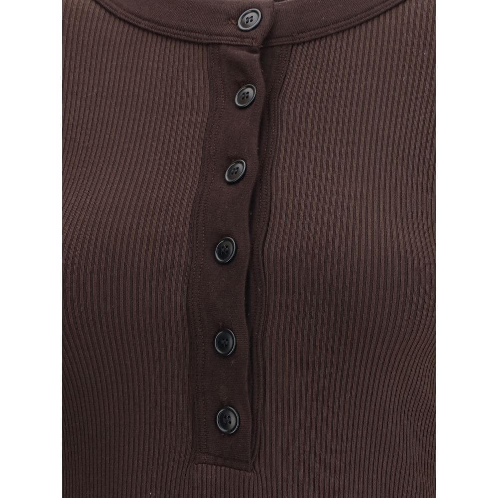 Citizens of Humanity Brown Cotton Top with ribbed design, button closure, and round neckline. Perfect for casual and curated looks.