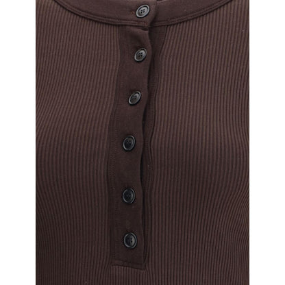 Citizens of Humanity Brown Cotton Top with ribbed design, button closure, and round neckline. Perfect for casual and curated looks.
