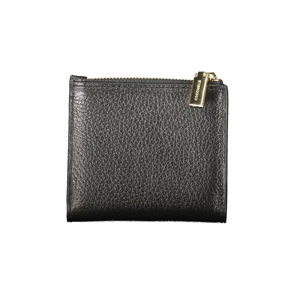 Coccinelle Black Leather Women Wallet featuring Italian craftsmanship and sleek design with gold-tone logo zipper.
