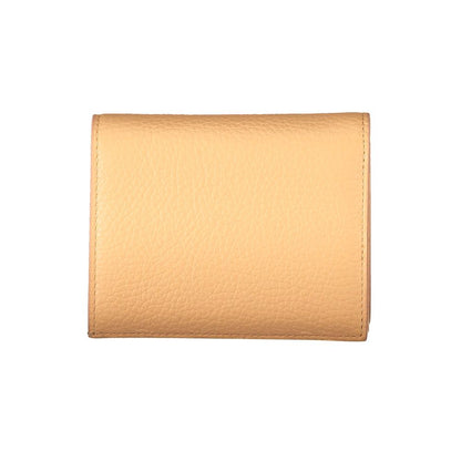 Coccinelle Orange Leather Wallet with compartments, coin purse, card slots, zip, automatic closure, and logo displayed.