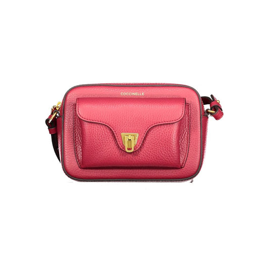 Coccinelle Red Leather Women Handbag with adjustable strap and zip closure, showcasing chic sophistication and luxury design.