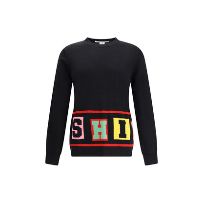 Comme Des Garçons Black Marabou Sweatshirt with colorful lettering, featuring long sleeves and a straight hem for contemporary style.