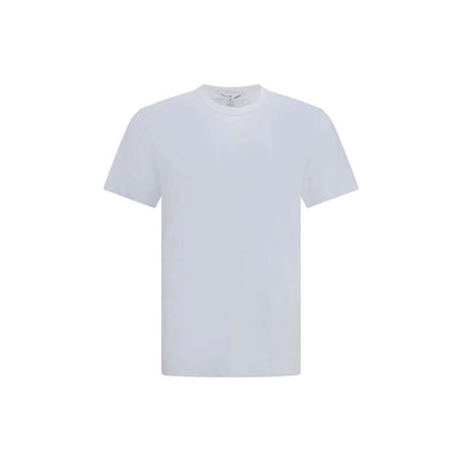 Alt Tag: Comme Des Garçons White Cotton Sportswear T-Shirt with crew neck and short sleeves showcasing minimalist design and printed logo.