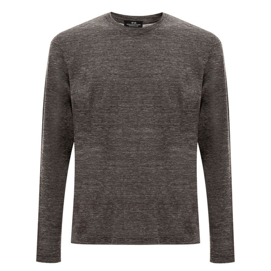 Corneliani Gray Wool T-Shirt, long-sleeve crew neck made in Italy, shown in gray, wool blend fabric. Model wears size 50.