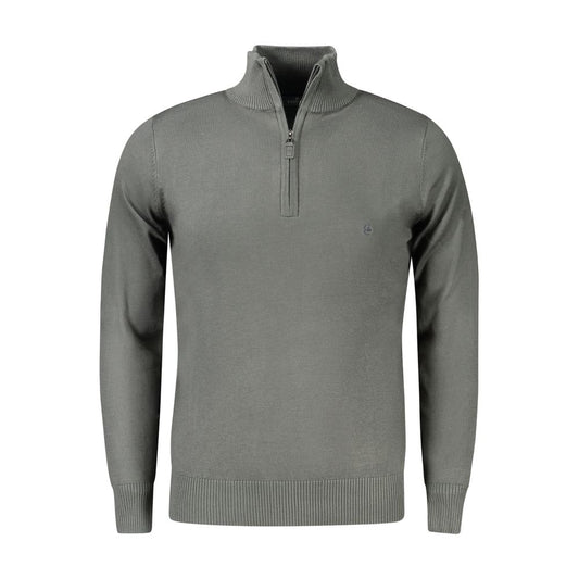 Coveri Moving Green Viscose Men Sweater with half-zip, long sleeves, and embroidered logo, made of 80% Viscose and 20% Nylon.
