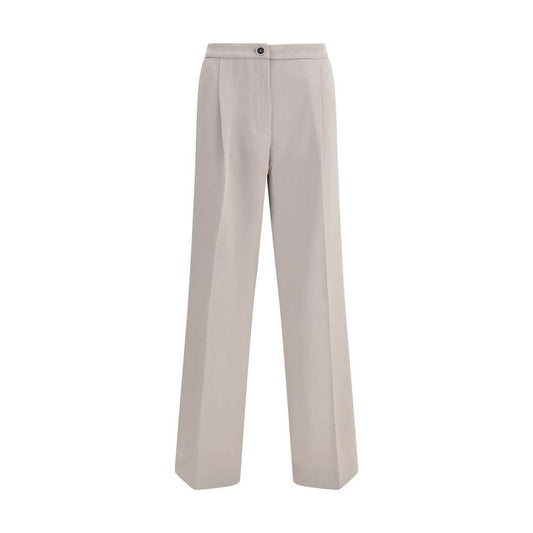 Cruna Beige Polyester Casual Pants with wide leg, front zip, button fastening, side slash pockets, and versatile silhouette for AW25.