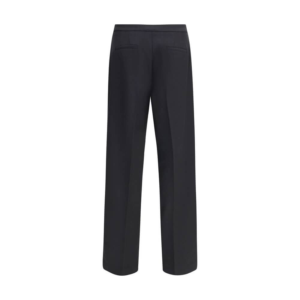 Back view of Cruna Black Polyester Casual Pants with wide leg design, zip and button fastening, featuring side and welt pockets.