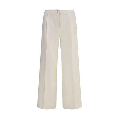 Cruna Cream Polyester Casual Pants with wide leg, front zip, button fastening, side and welt pockets, modern silhouette, AW25.