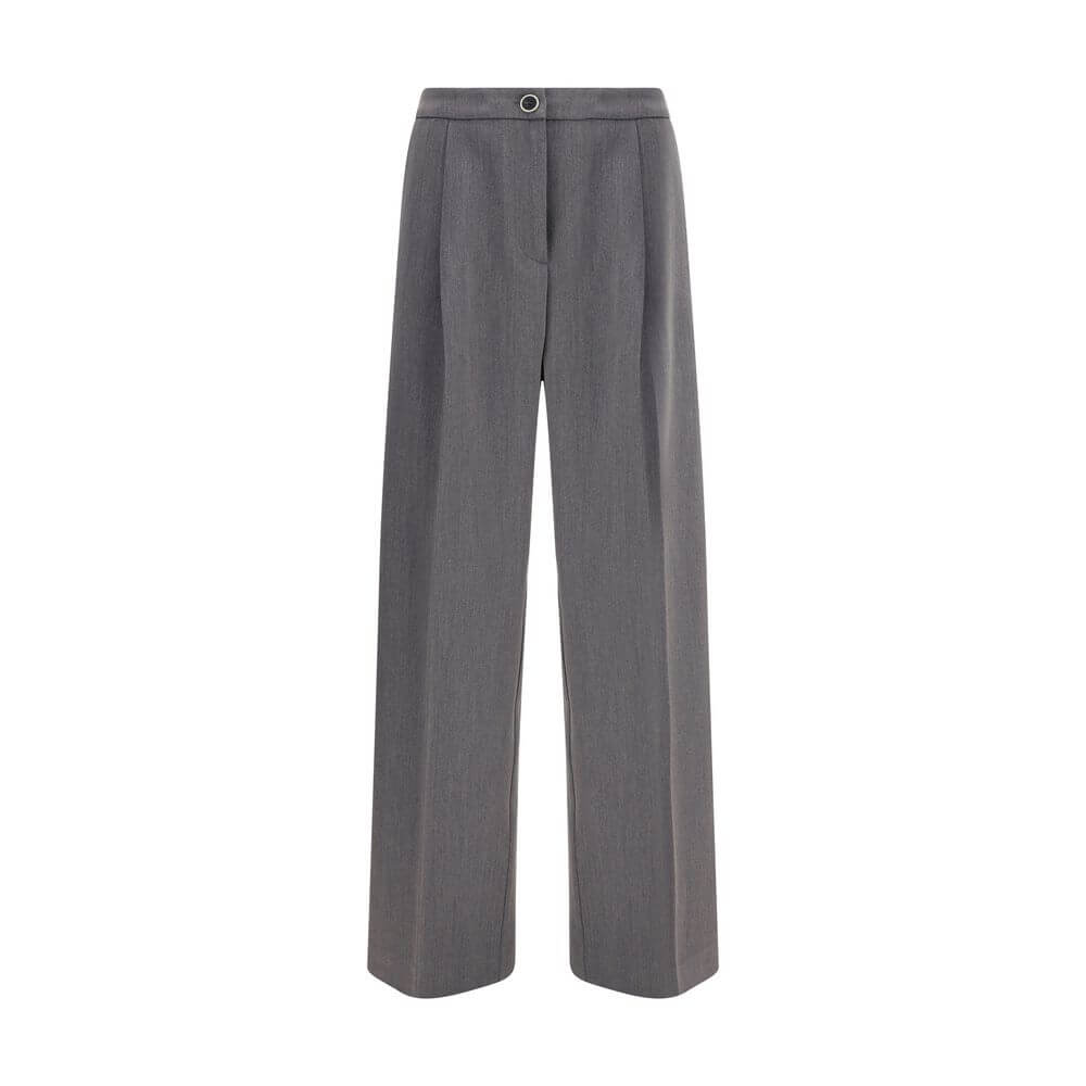 Cruna Gray Polyester Casual Pants with wide leg design, zip and button closure, perfect for versatile and refined looks.