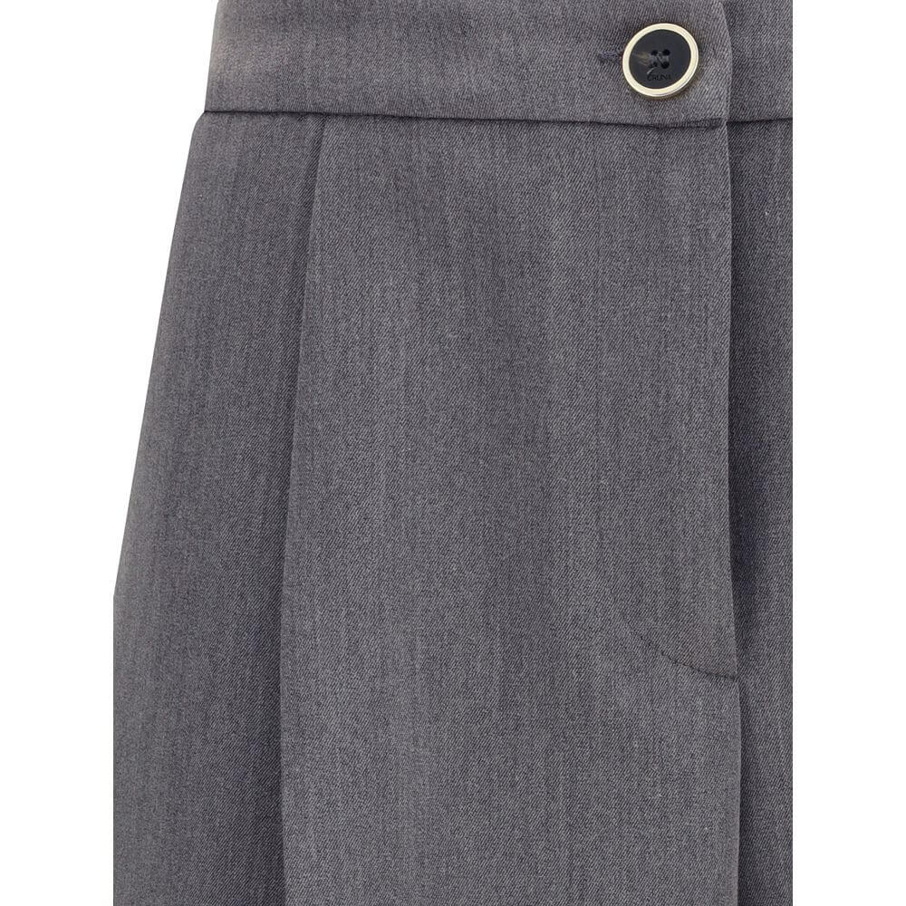 Close-up of Cruna Gray Polyester Casual Pants with button and pocket details, wide leg and versatile design for AW25 season.