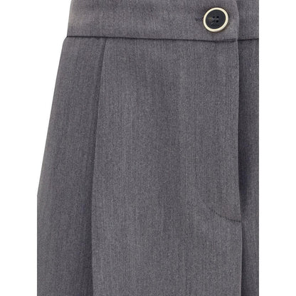 Close-up of Cruna Gray Polyester Casual Pants with button and pocket details, wide leg and versatile design for AW25 season.