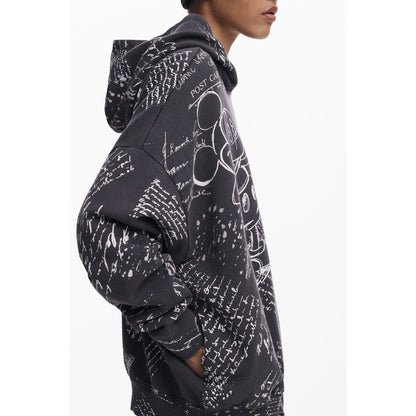 Side view of a Desigual Black Cotton Women Hoodie with Mickey letters print and pockets