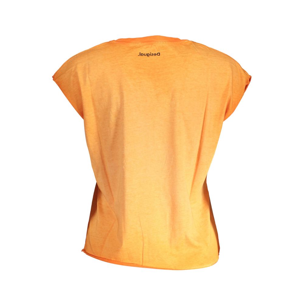 Back view of Desigual Orange Cotton Women T-Shirt with short sleeves and bold print design.
