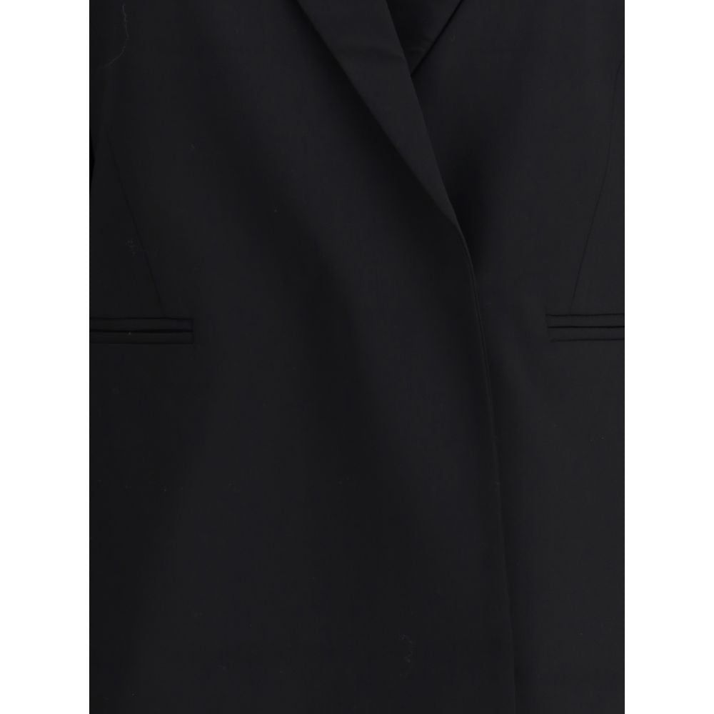 Di Stavnitser Black Polyester Blazer with peaked lapels and concealed button closure, featuring elegant design for AW25 season