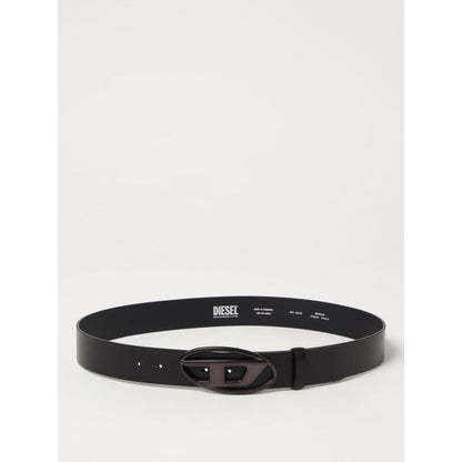 Diesel Black Leather Regular Belt with metal logo buckle, perfect for everyday wear, adding sophistication to any outfit.