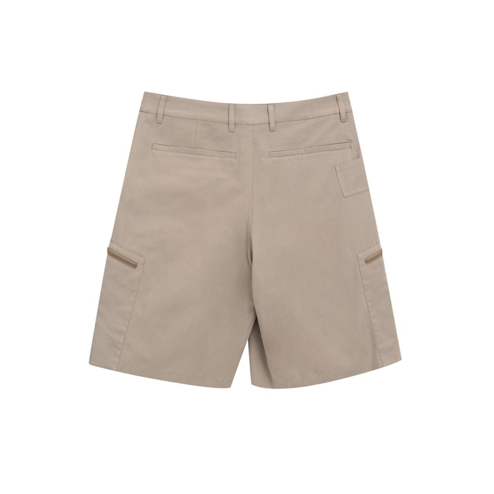 Back view of Dior Beige Cotton Cargo Shorts with side and rear pockets, featuring a hook-and-loop closure and zippers.