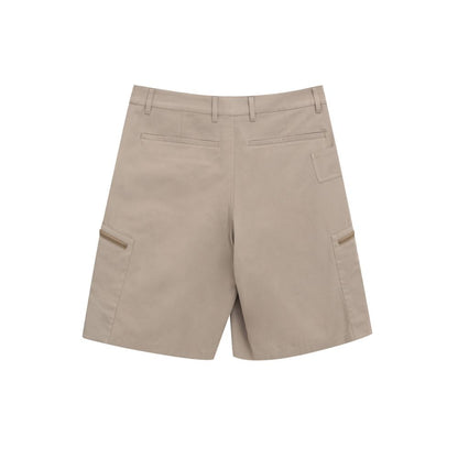 Back view of Dior Beige Cotton Cargo Shorts with side and rear pockets, featuring a hook-and-loop closure and zippers.