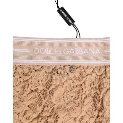 Dolce & Gabbana Beige Lace Nylon High Waist Panty Underwear with intricate detailing and logo on waistband.
