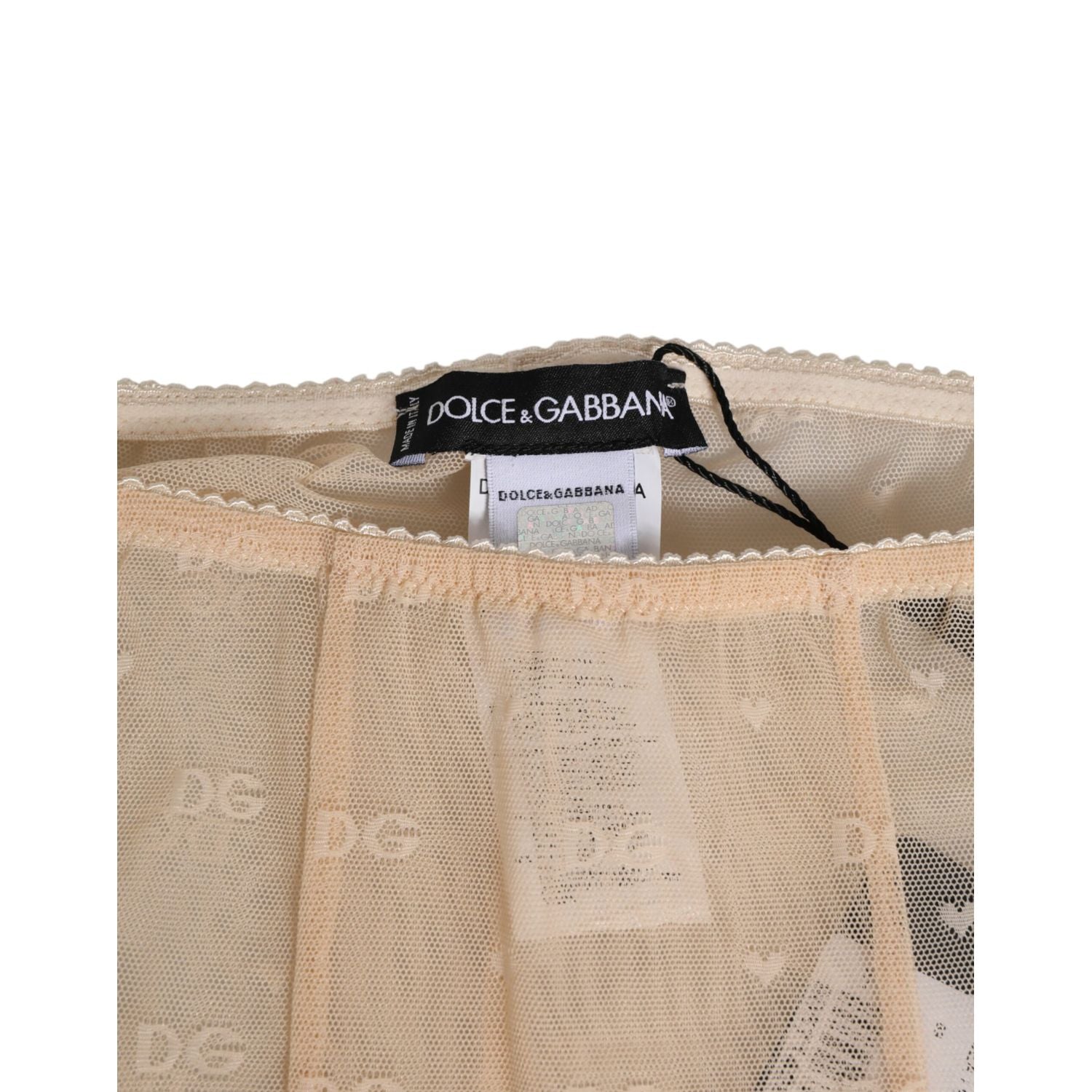 Dolce & Gabbana Beige Nylon Stretch Logo Lace Leggings Underwear