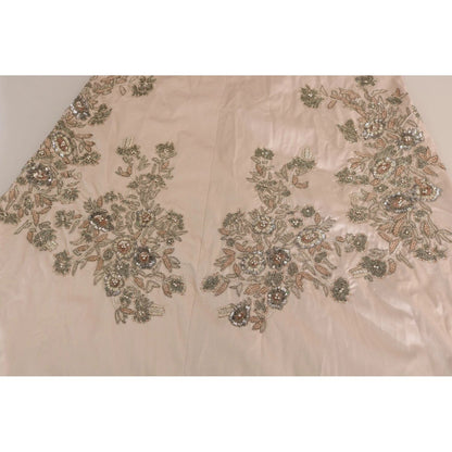 Dolce & Gabbana Beige Sequined Flower Flare Ball Gown Dress