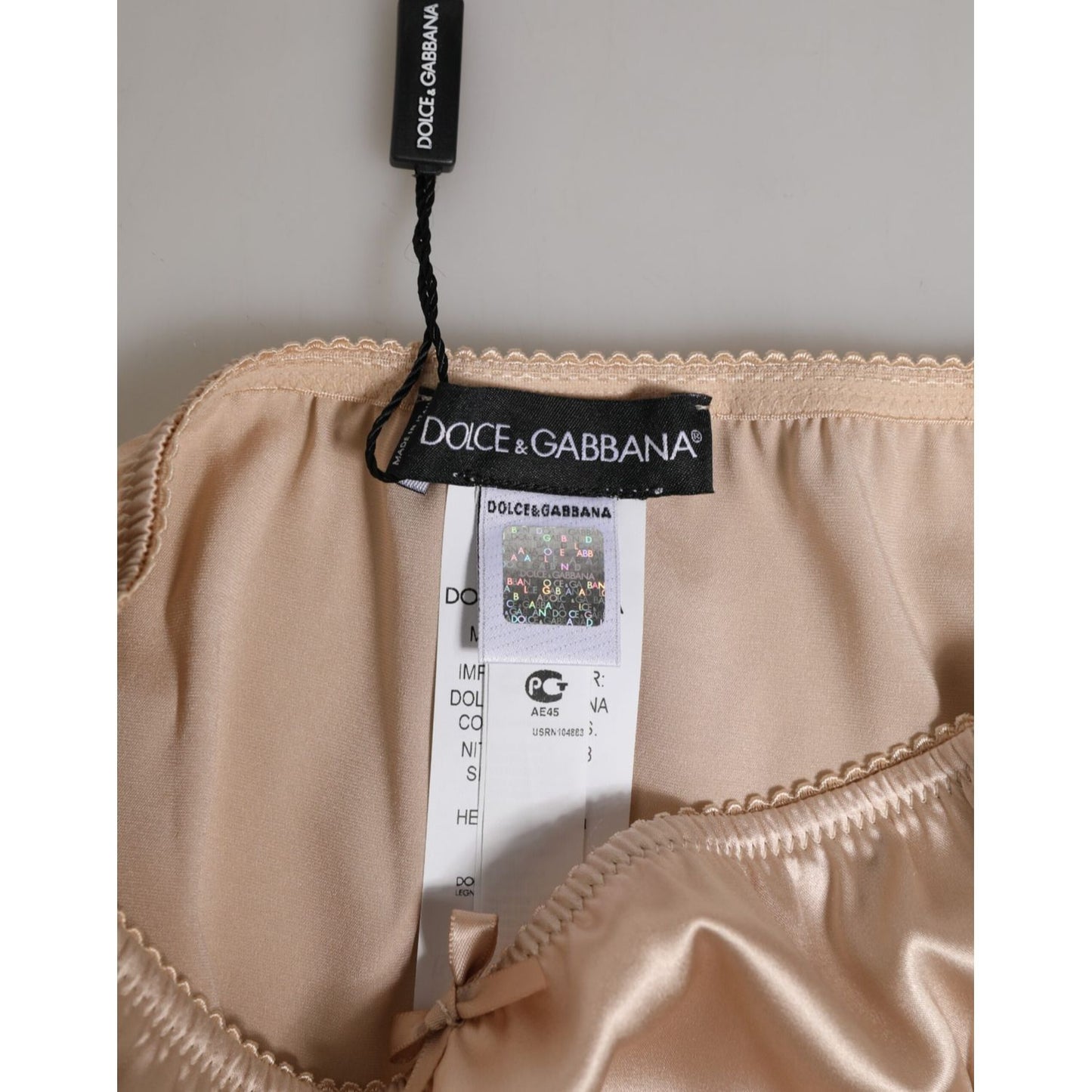 Dolce & Gabbana Beige Silk Satin Floral Lace Panty Brief Underwear