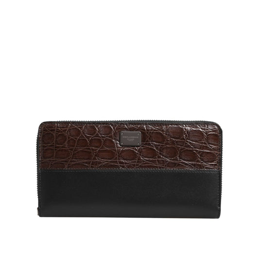 Dolce & Gabbana Black Brown Exotic Leather Men Continental Clutch Wallet BAG4695
