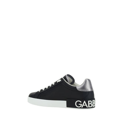 Dolce & Gabbana Black Calf Leather Bos Taurus Low Top Sneakers