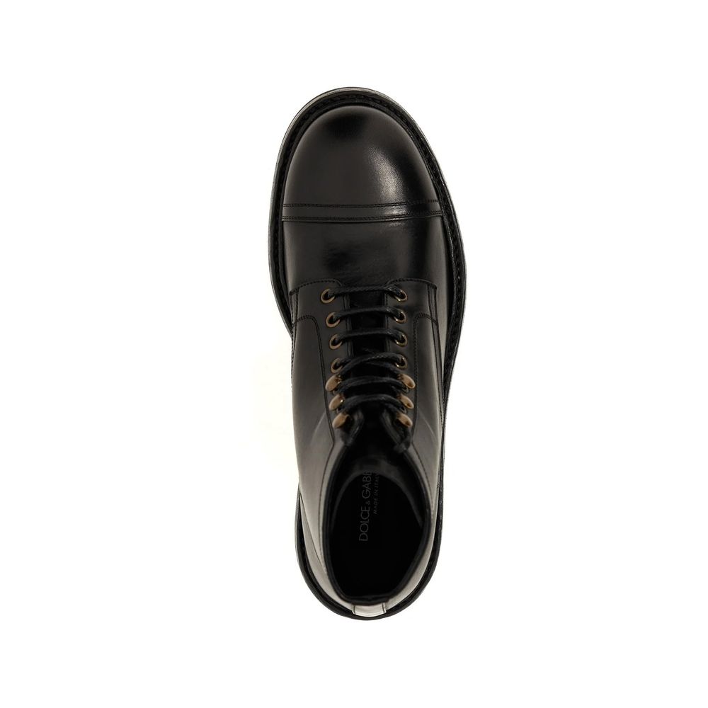 Dolce & Gabbana Black Calfskin Lace-Up Boots
