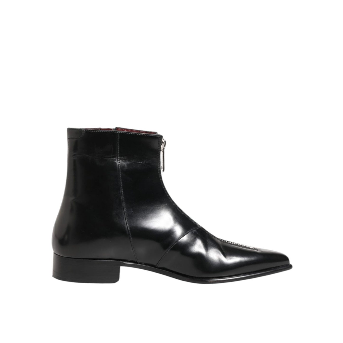 Dolce & Gabbana Black Calfskin Leather Men SHORT Boots Shoes with side zipper and sleek silhouette.