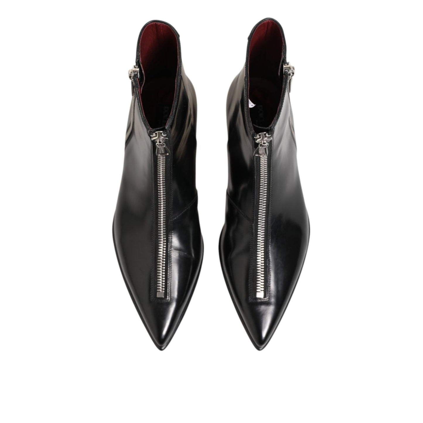 Dolce & Gabbana Black Calfskin Leather Men SHORT Boots Shoes with sleek design and side zipper closure.