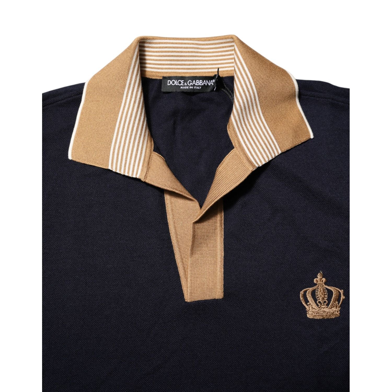 Dolce & Gabbana Black Cashmere Crown Logo Men Polo T-shirt
