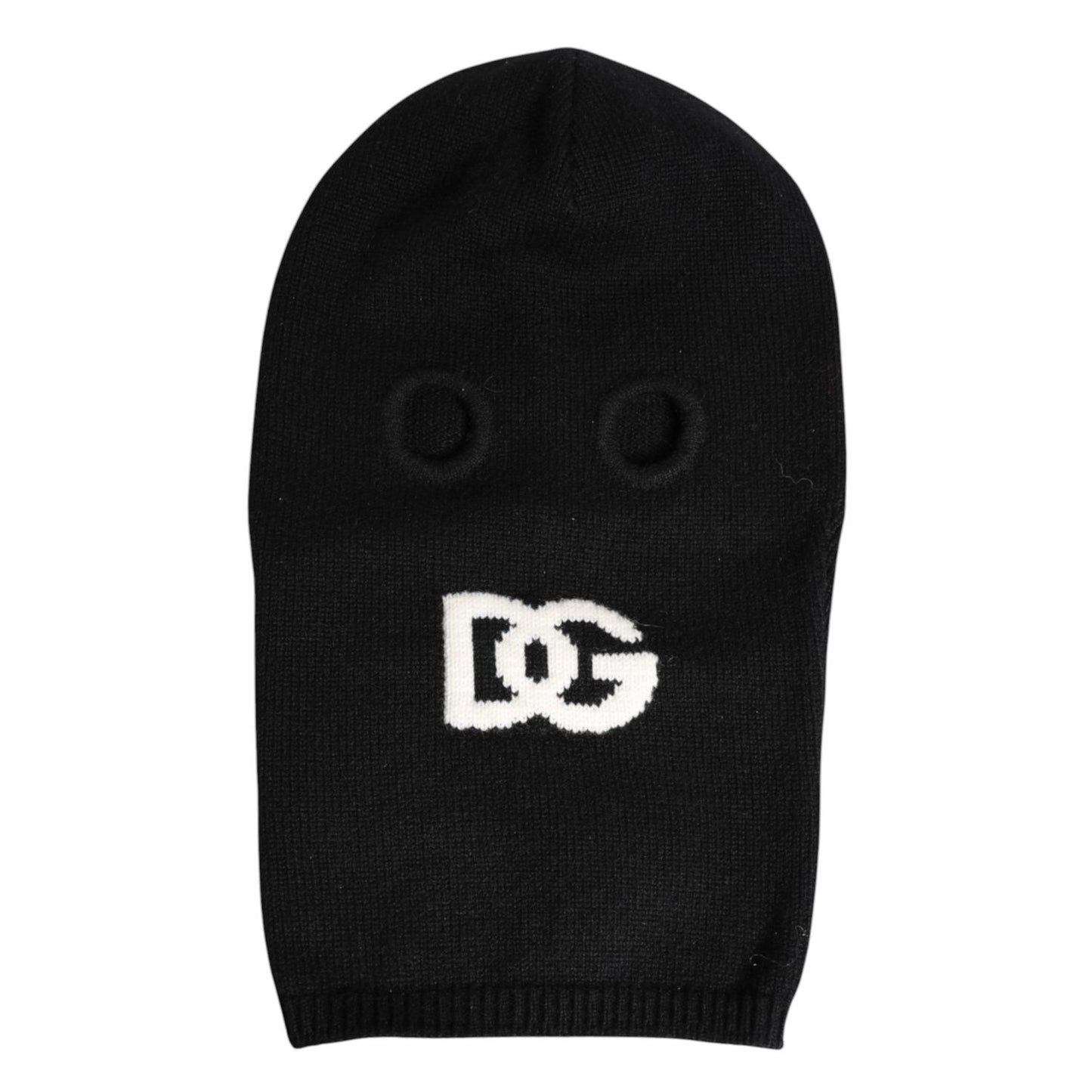 Dolce & Gabbana Black Cashmere Knitted Ski Mask Balaclava Hat, 100% authentic, featuring logo details, made in Italy.