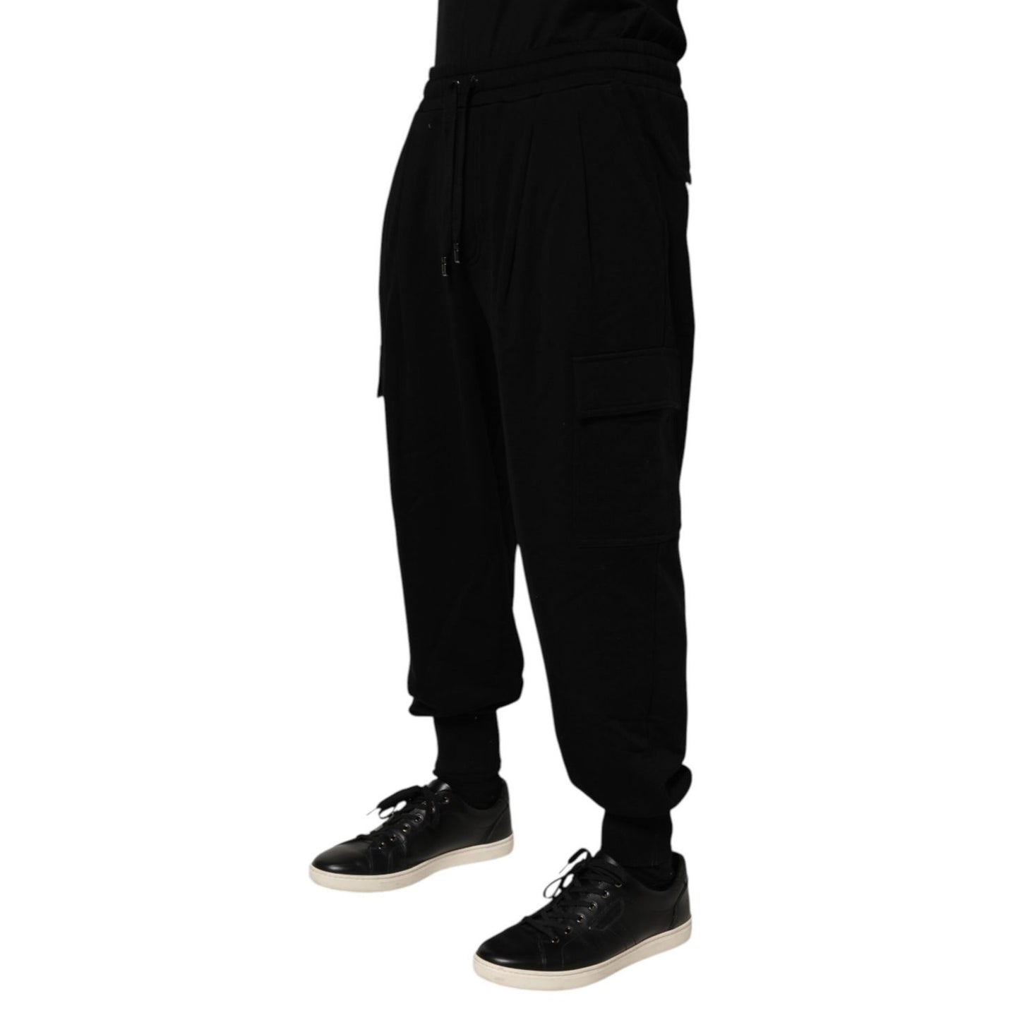 Dolce & Gabbana Black Cotton Blend Cargo Joggers Drawstring Pants