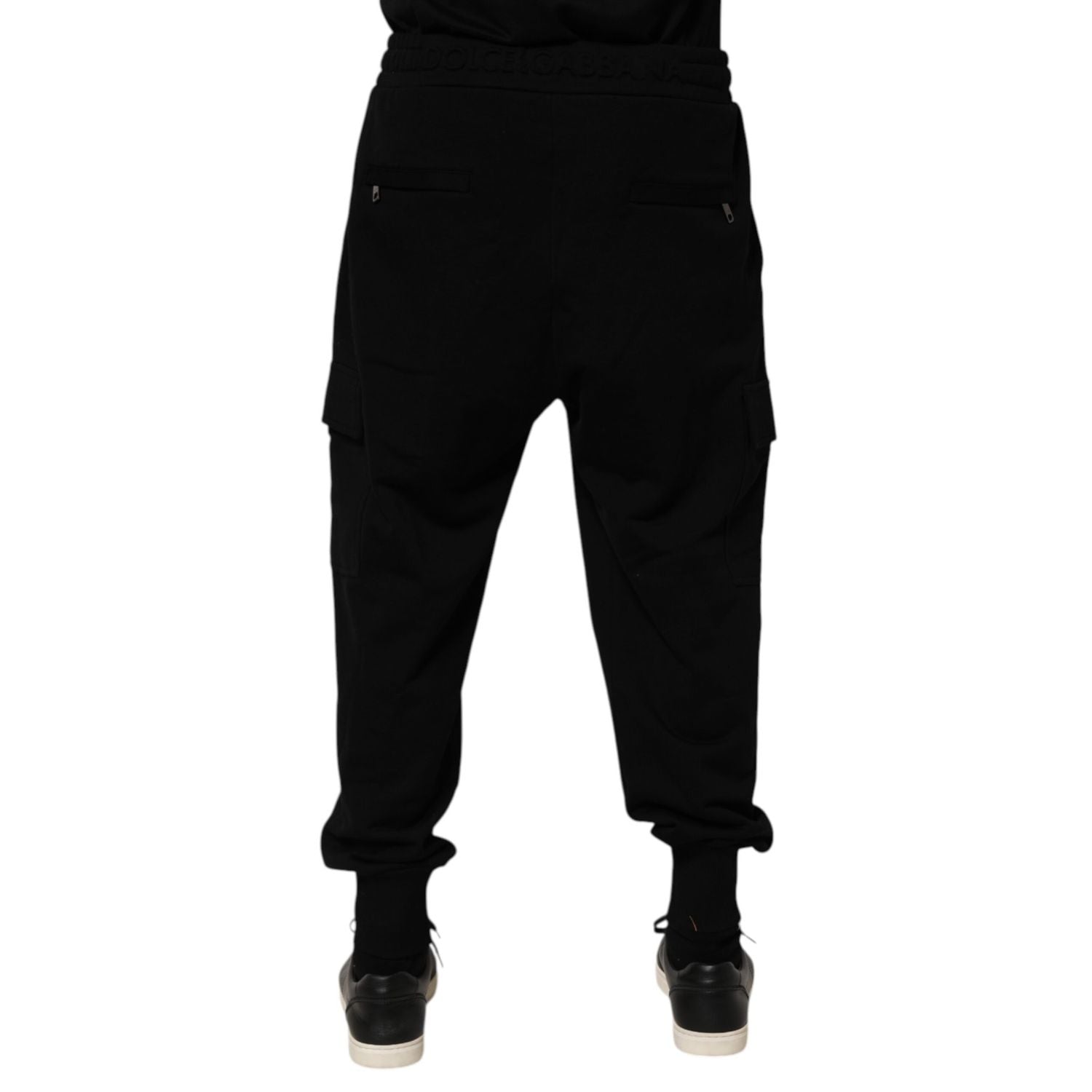 Dolce & Gabbana Black Cotton Blend Cargo Joggers Drawstring Pants