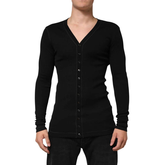 Dolce & Gabbana Black Cotton Button Up Men Cardigan Sweater
