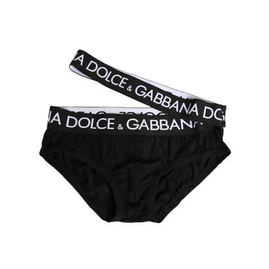 Dolce & Gabbana Black Cotton Elastic Logo Waistband Swimwear with bold logo waistband, classic black design, and comfortable fit.