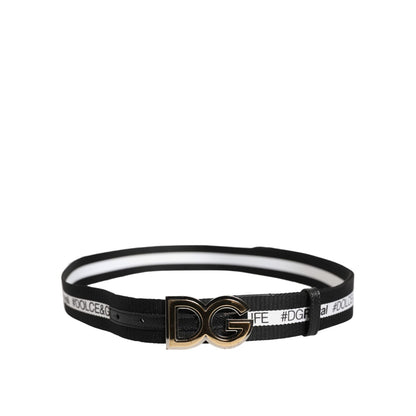 Dolce & Gabbana Black Cotton Gold Tone Metal DG Buckle Belt