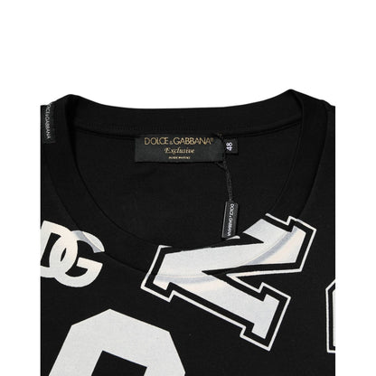 Dolce & Gabbana Black Cotton Letter Print Short Sleeve T-shirt