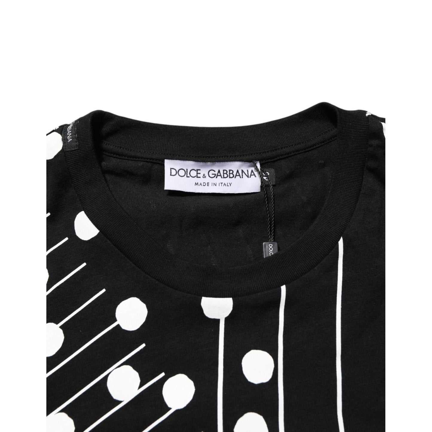 Dolce & Gabbana Black Cotton Polka Dots Round Neck T-shirt