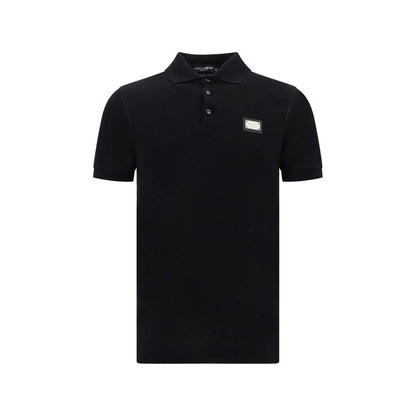Dolce & Gabbana Black Cotton Polo Shirt with ribbed collar and D&G metal plaque, made in Italy, AW25 collection.