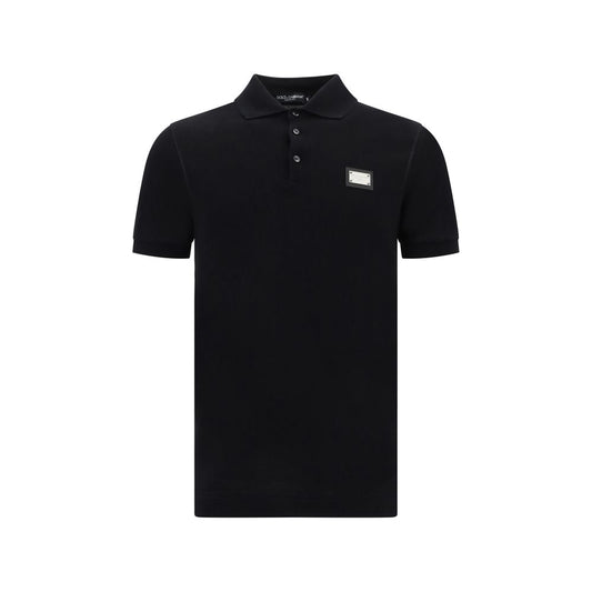 Dolce & Gabbana Black Cotton Polo Shirt with ribbed collar and D&G metal plaque, made in Italy, AW25 collection.
