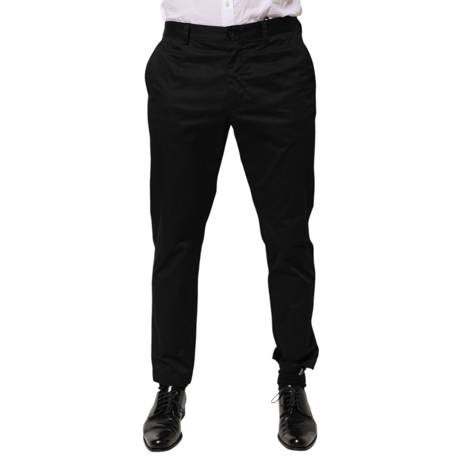 Dolce & Gabbana Black Cotton Tapered Men Formal Trousers Pants