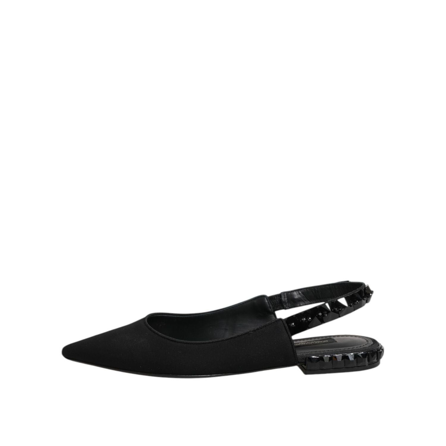 Dolce & Gabbana Black Crystal Charmeuse Slingback Shoes