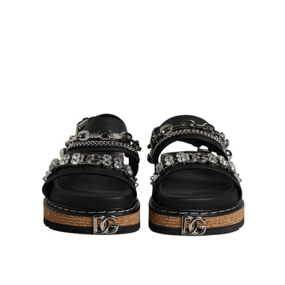 Dolce & Gabbana Black Crystal Embellish Strap Sandals Shoes