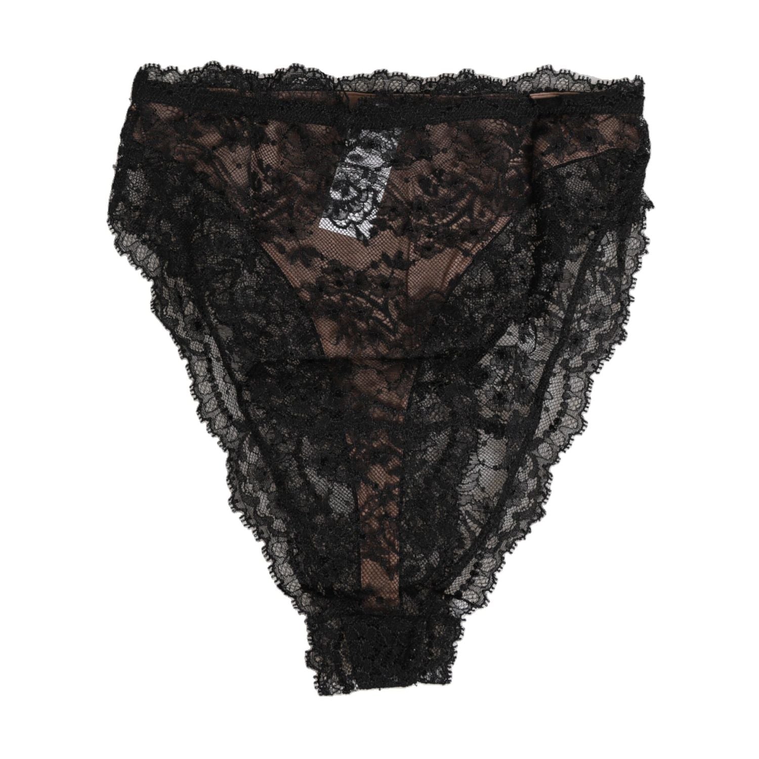 Dolce & Gabbana Black Floral Lace Mesh High Brief Panty  Underwear