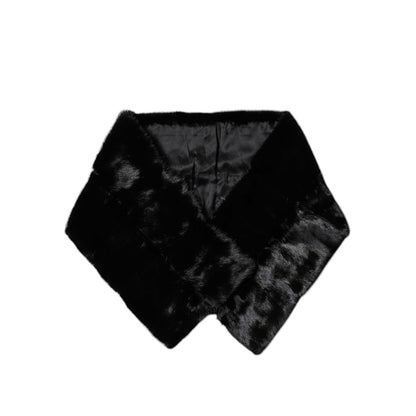 Dolce & Gabbana Black Fur Shawl Neck Wrap Cover Collar Scarf