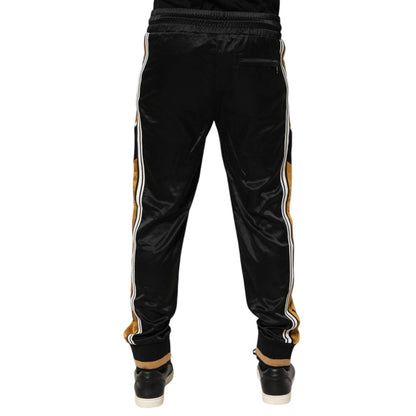 Dolce & Gabbana Black Gold Satin Crown Side Stripe Jogger Pants